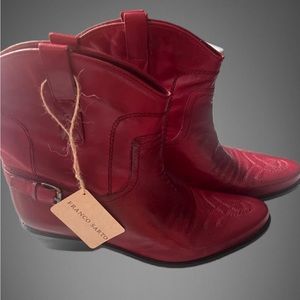 Franco Sarto Waco  Leather Pull on Heeled Western Boot Red Women's size 9.5